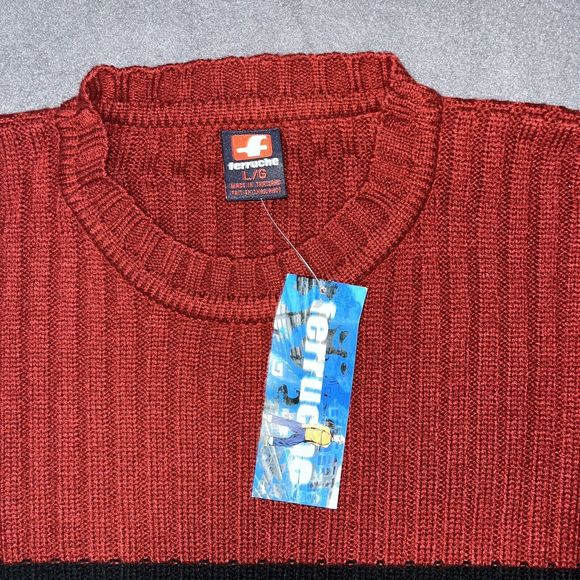 NWT Ferruche Mens Sz L Burgundy Crewneck Knitted Pullover Long Sleeve Sweater‎ - Picture 2 of 6
